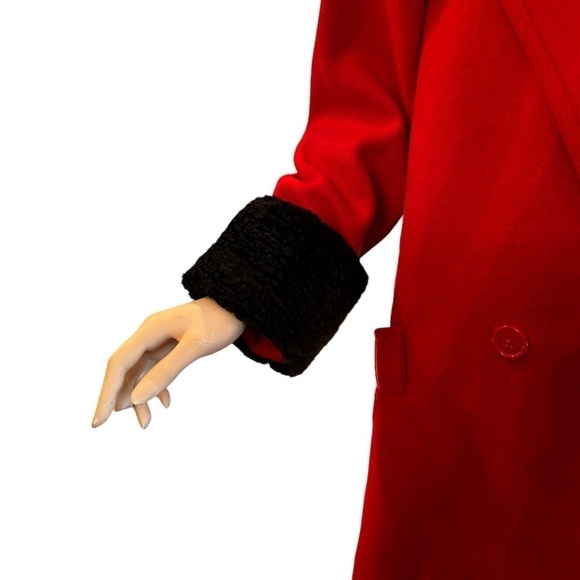 Vintage Red Wool Coat with Black Velvet Trim - Picture 6 of 8
